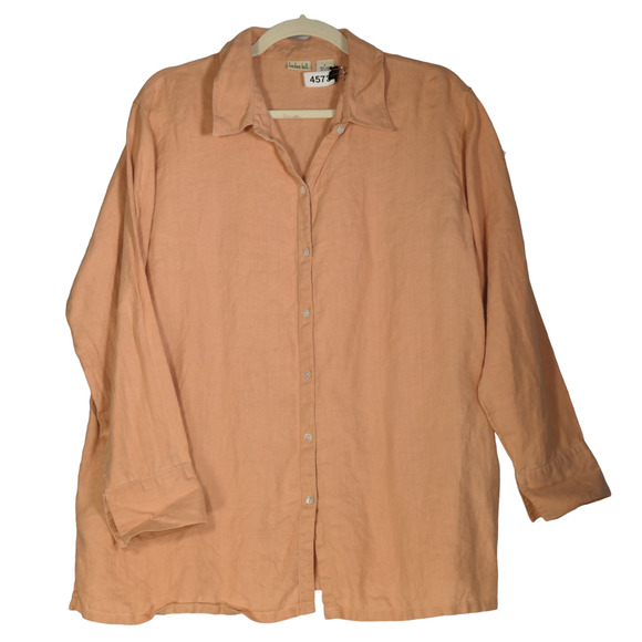 Linden Hill Tunic Blouse Women Large Peach Collared Button 100% Linen Lagenlook - Picture 1 of 8